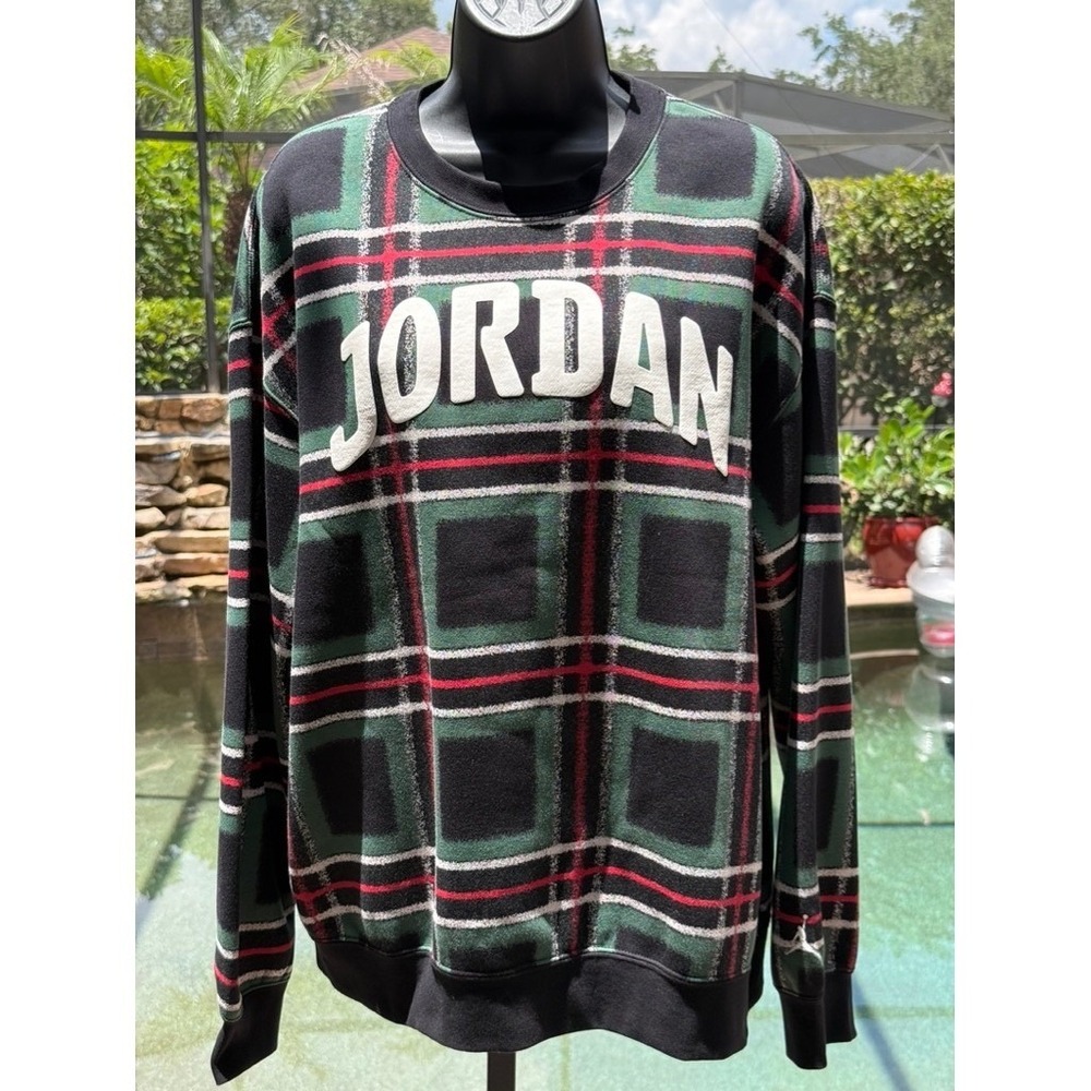 Jordan Essentials Plaid Fleece Sweatshirt Loose Fit Womens L HM5498-341